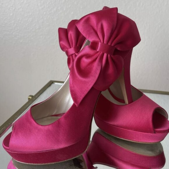 Pink Satin Platform Shoes US 8.5 - Picture 2 of 6